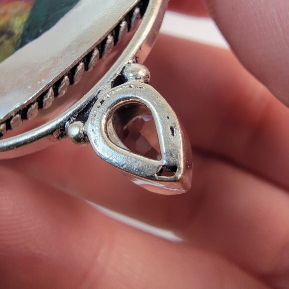 Handmade Sterling Silver Pendant with Rainbow Fluorite Garnet and Smoky Quartz - Picture 5 of 10